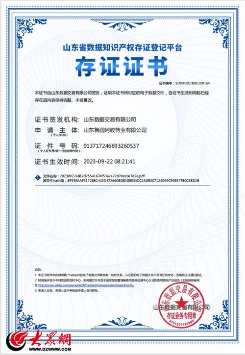 菏泽市获批首张数据知识产权存证证书