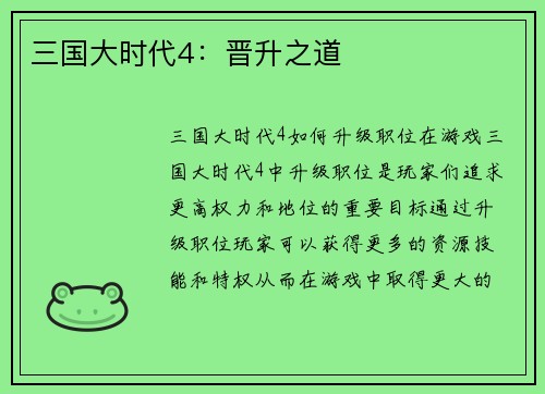三国大时代4：晋升之道
