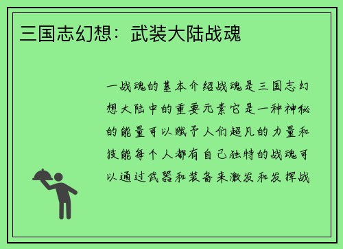 三国志幻想：武装大陆战魂